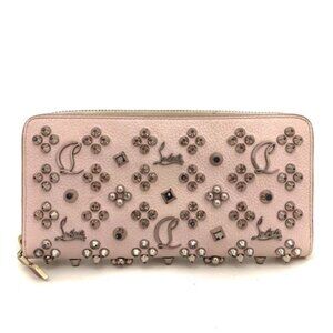 Christian Louboutin Panettone Spike Leather Zip Around Long Wallet Pink/2BJ1188